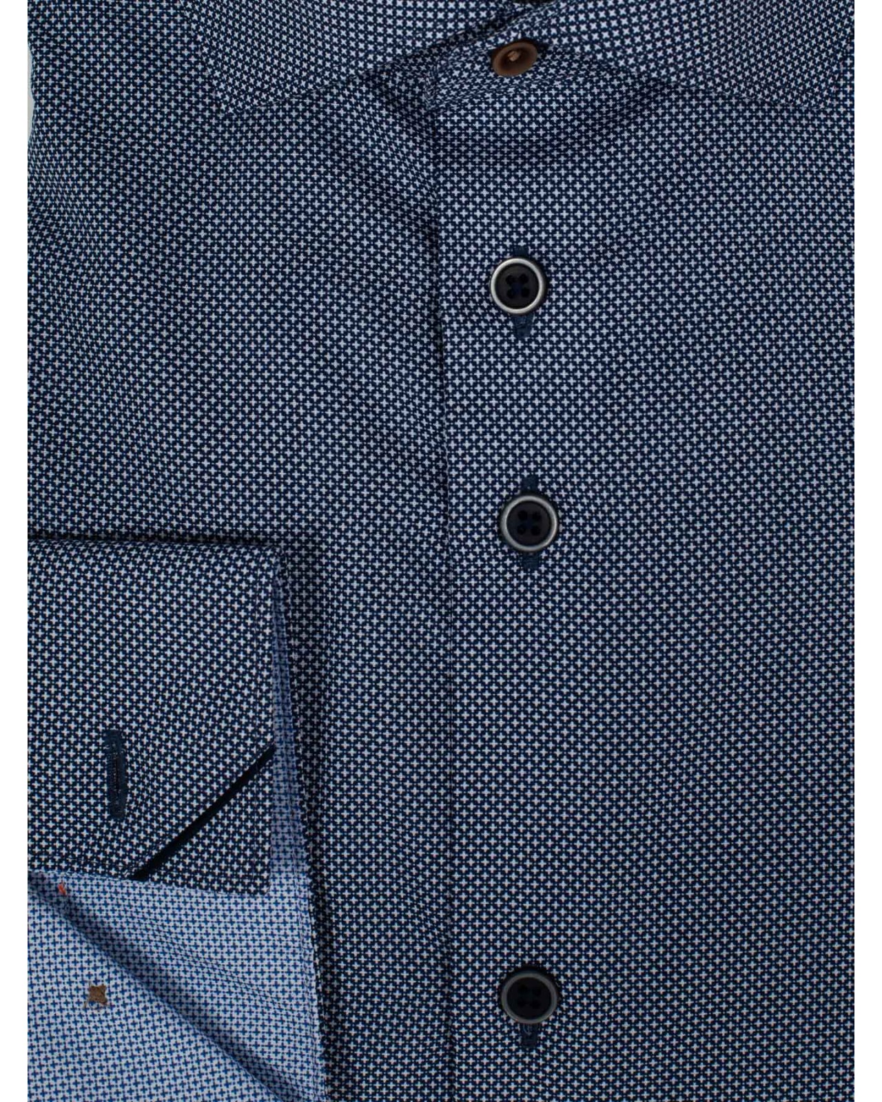 Chemise micro motif croix J.Ordell manches extra-longues 72 cm bleu marine