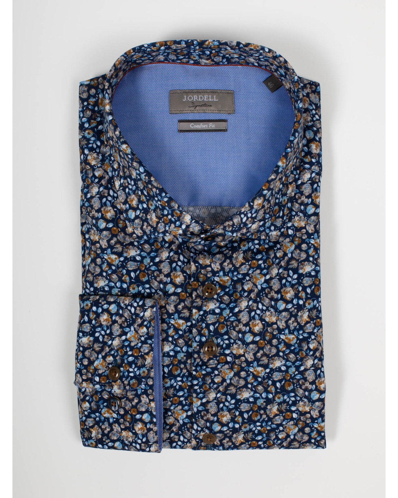 Chemise dobbyJ.Ordell grande taille fleurie bleu marine