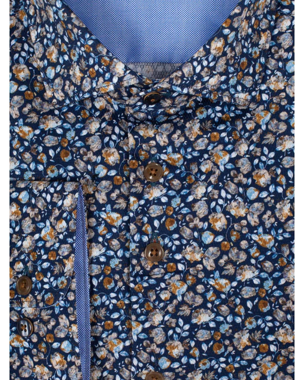 Chemise dobbyJ.Ordell grande taille fleurie bleu marine