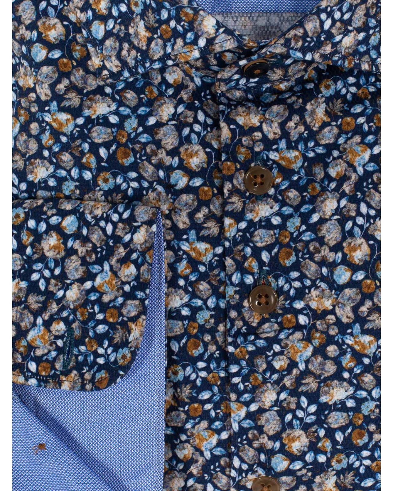 Chemise dobbyJ.Ordell grande taille fleurie bleu marine