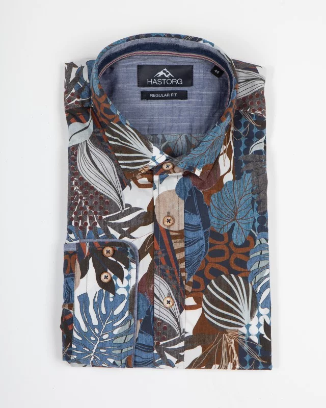 Chemise motif feuilles grande taille bleu