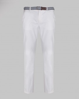 Pantalon chino gabardine grande taille avec ceinture blanc