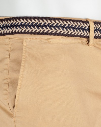 Pantalon chino gabardine grande taille avec ceinture camel