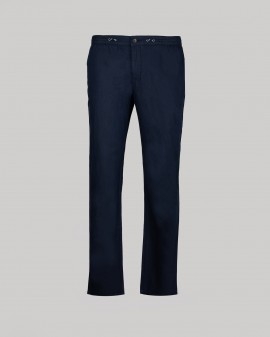 Pantalon chino en coton lin grande taille bleu marine