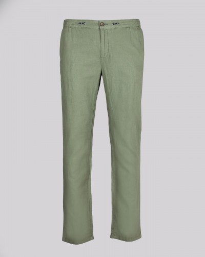 Pantalon chino en coton lin grande taille vert kaki