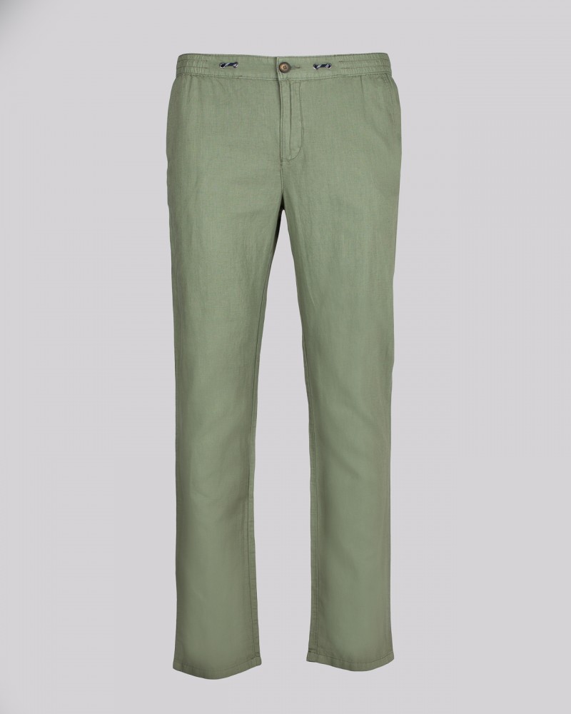 Pantalon chino en coton lin grande taille vert kaki