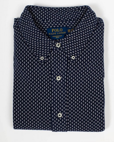 Chemise piqué grande taille à pois bleu marine