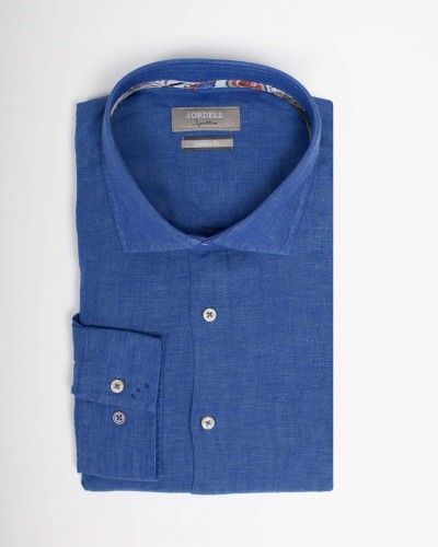 Chemise en lin grande taille bleu roi