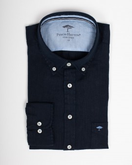 Chemise extra-longue pour homme grand en lin bleu marine