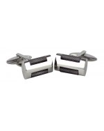 Boutons de manchette - rectangle argent et noir