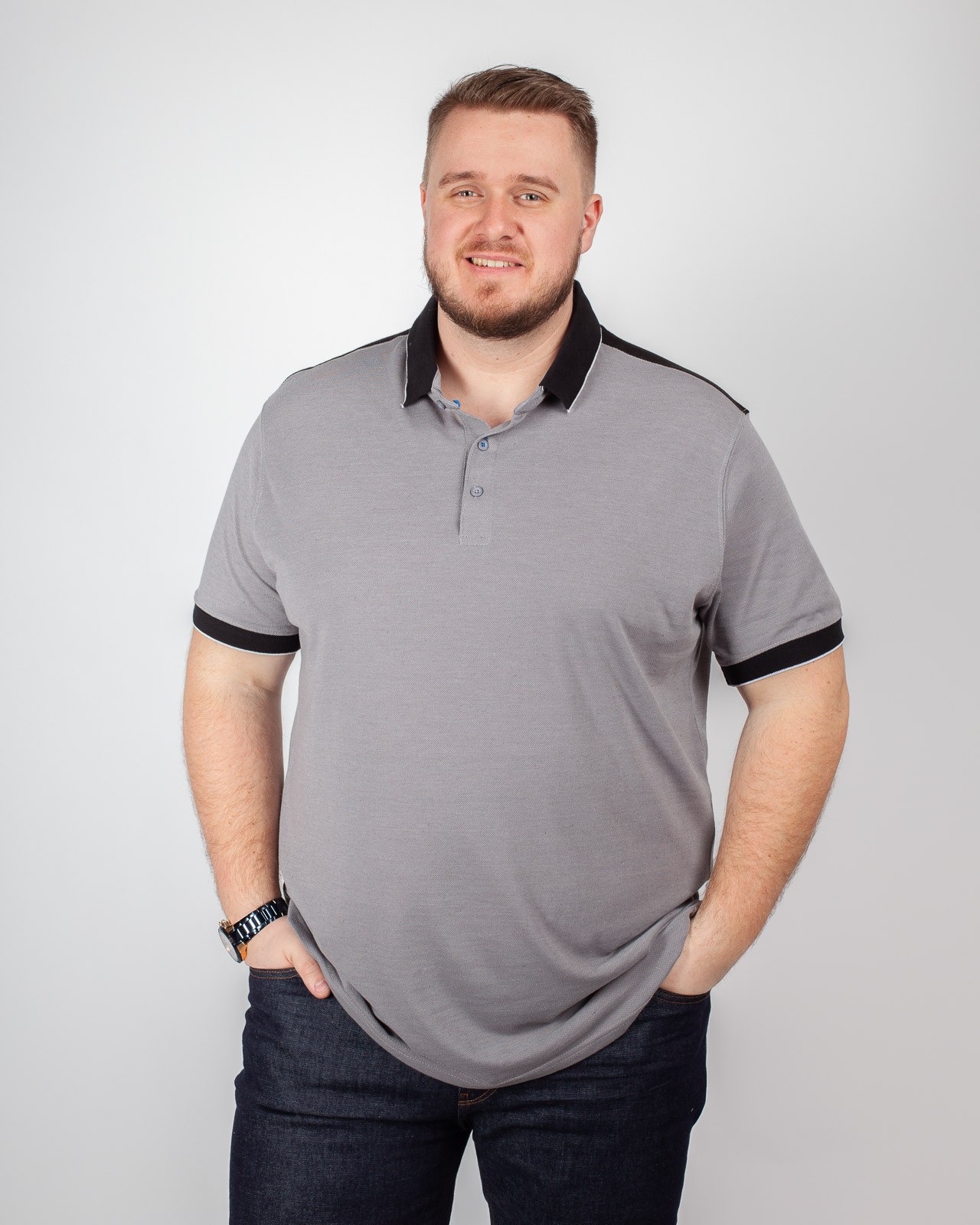 Polo bicolore grande taille gris