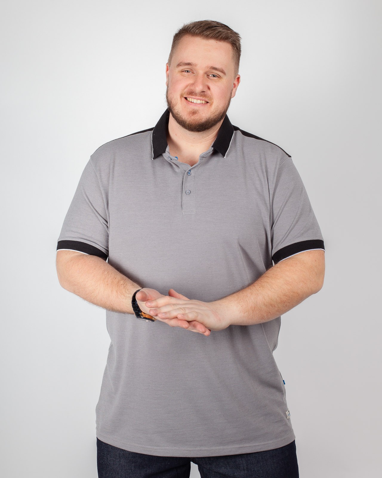 Polo bicolore grande taille gris