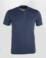 Tee-shirt grande taille col tunisien bleu indigo