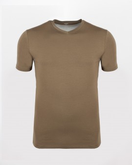 Tee Shirt col V vert kaki pour homme grand