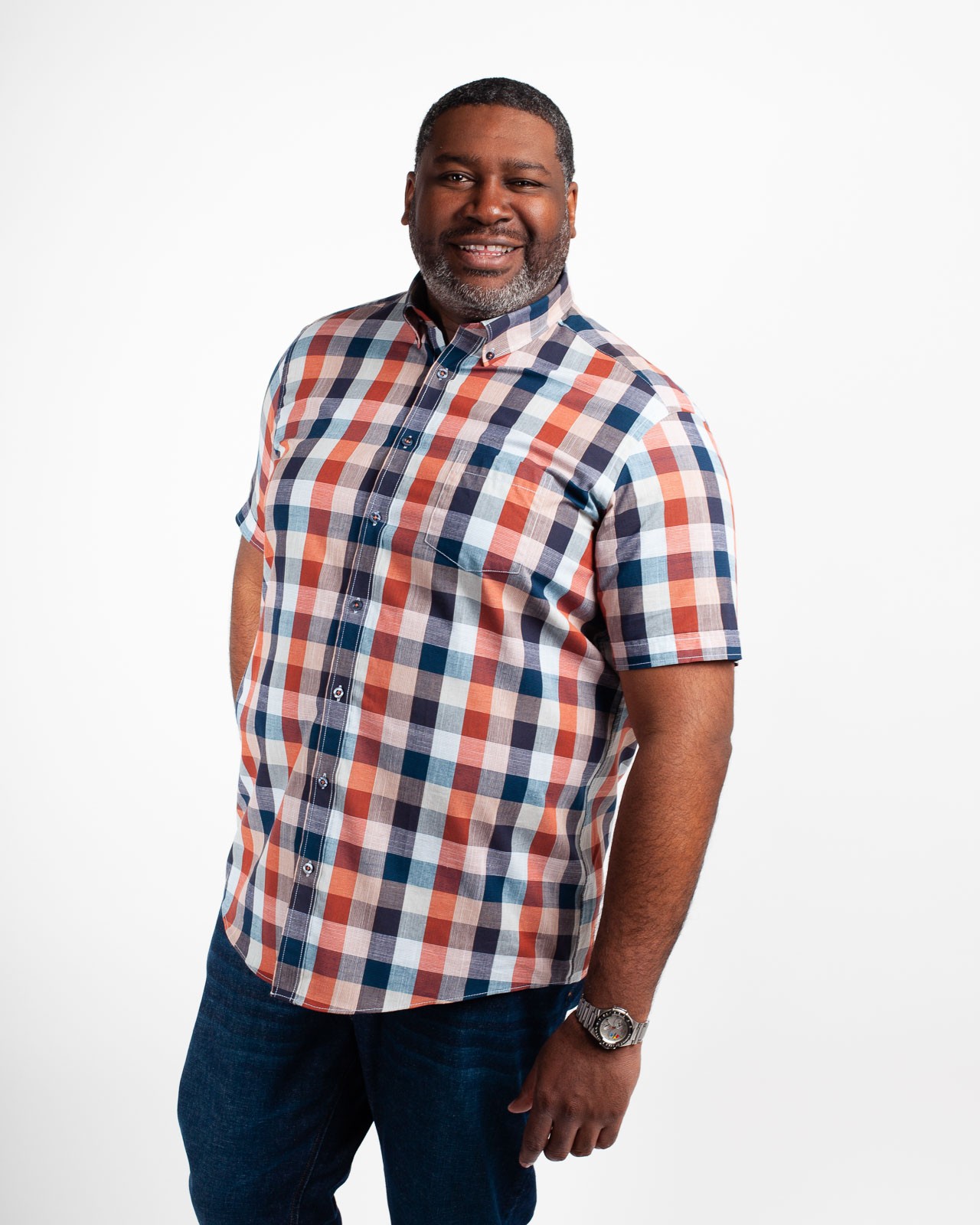 Chemisette à carreaux grande taille bleu