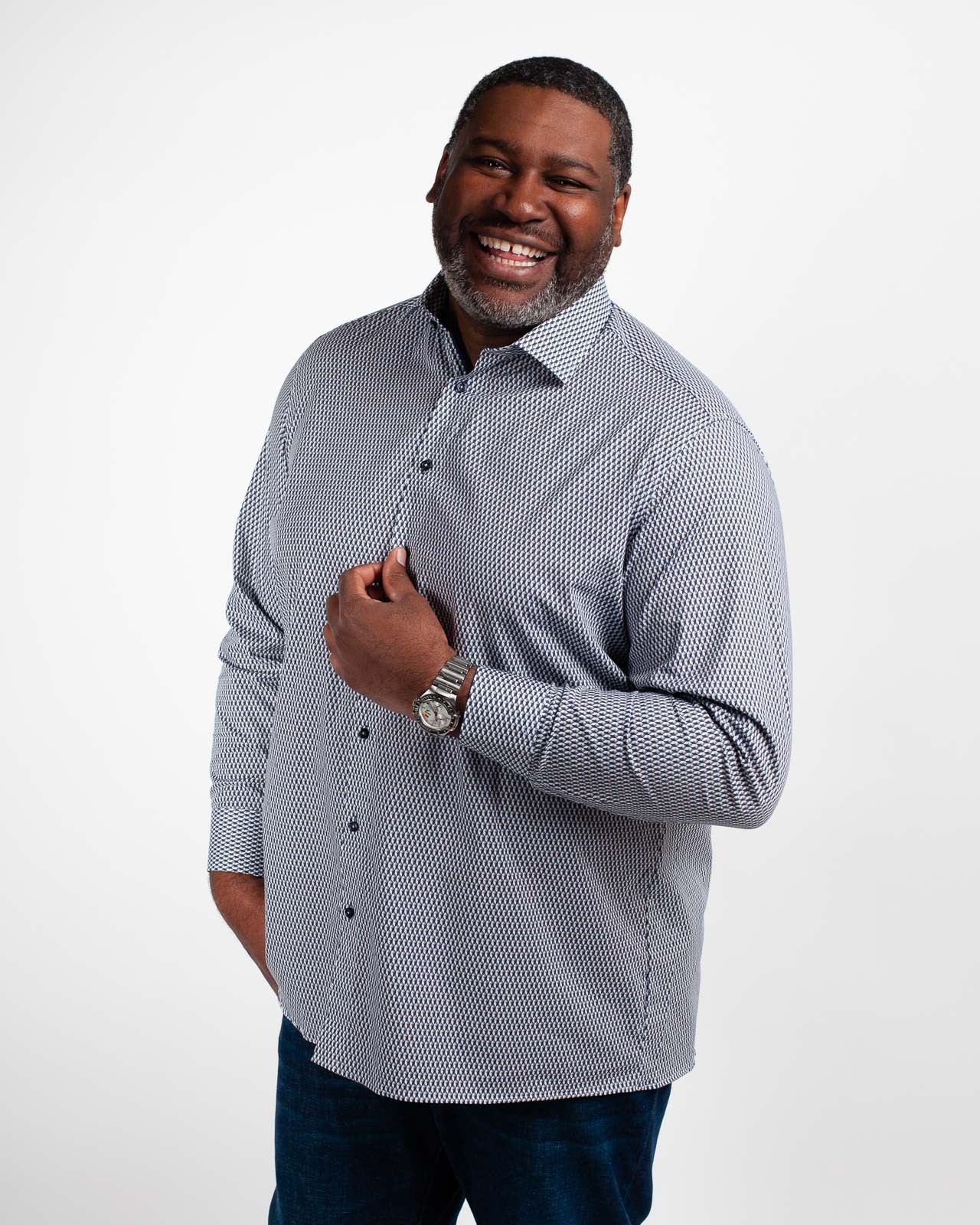 Chemise géométrique grande taille bleu marine