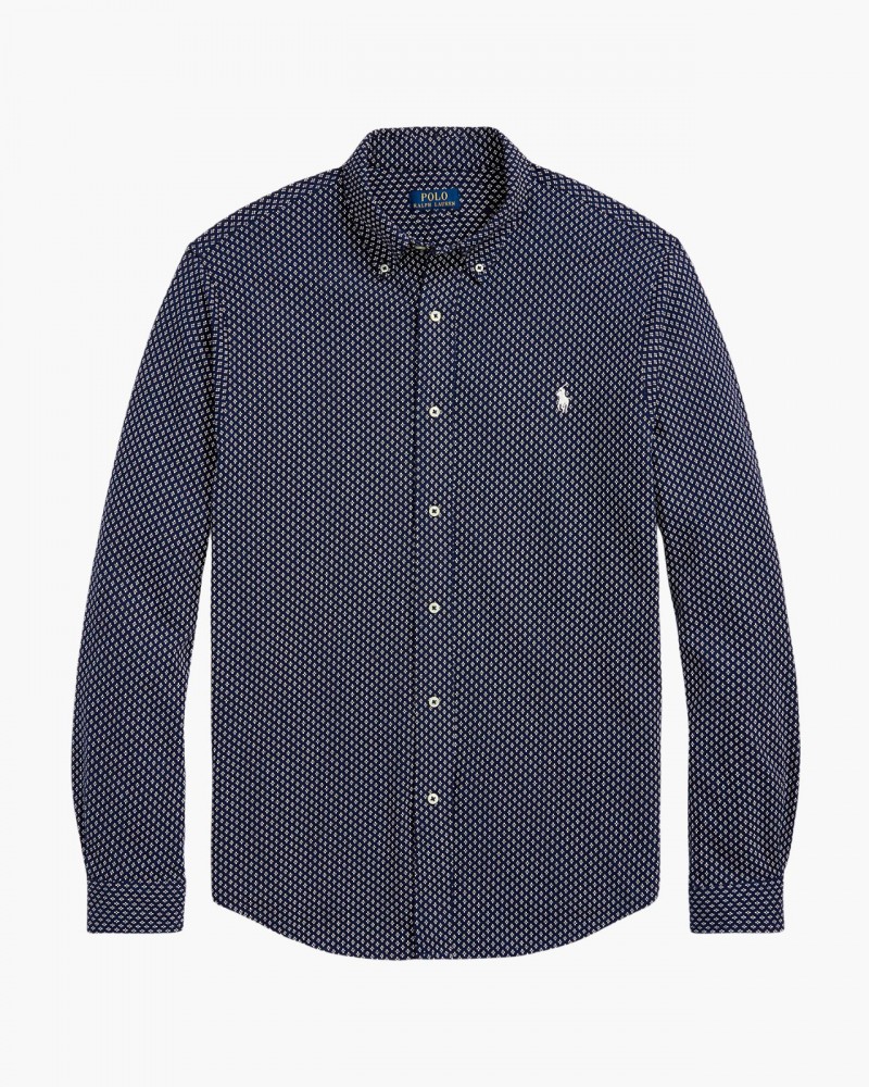 Chemise piqué grande taille à pois bleu marine