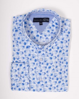 Chemise motif fleurs grande taille bleu clair