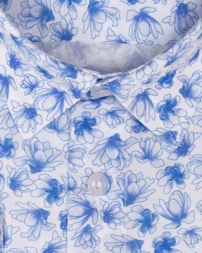Chemise motif fleurs grande taille bleu clair