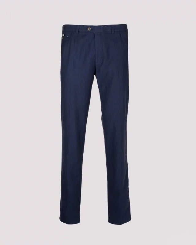 Pantalon chino mélange lin grande taille bleu marine