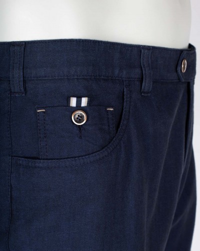 Pantalon chino mélange lin grande taille bleu marine