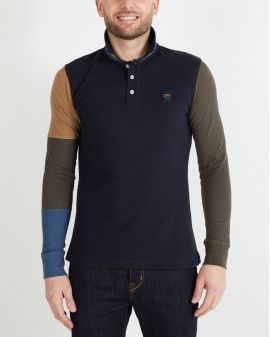 Polo manches longues piqué grande taille bleu marine