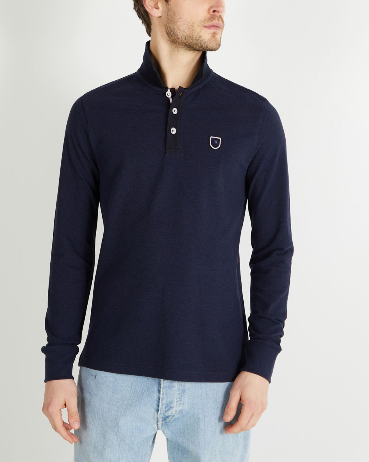 Polo manches longues piqué grande taille bleu indigo
