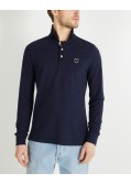 Polo manches longues piqué grande taille bleu indigo