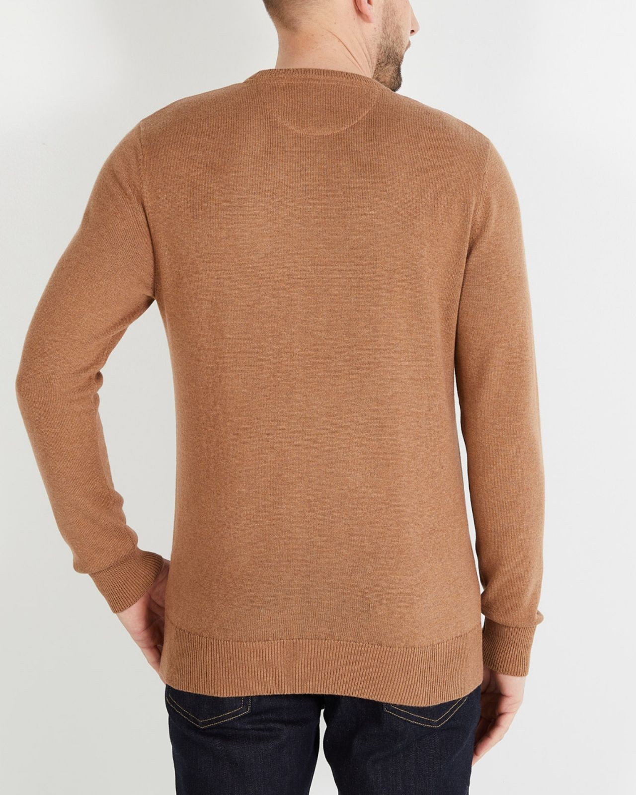 Pull col rond en laine et coton grande taille camel