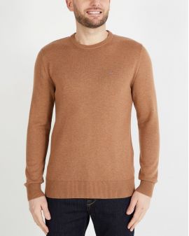 Pull col rond en laine et coton grande taille camel