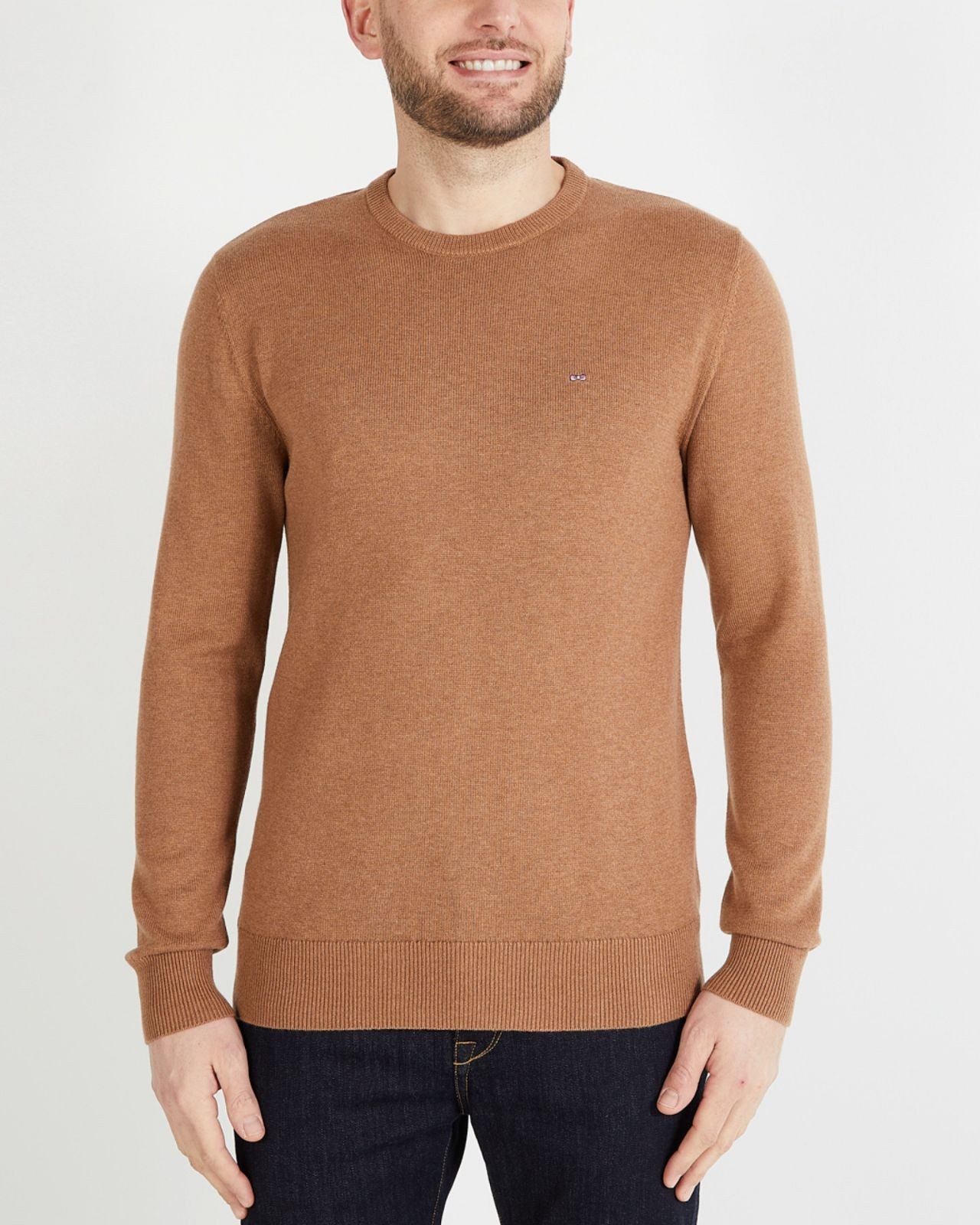 Pull col rond en laine et coton grande taille camel