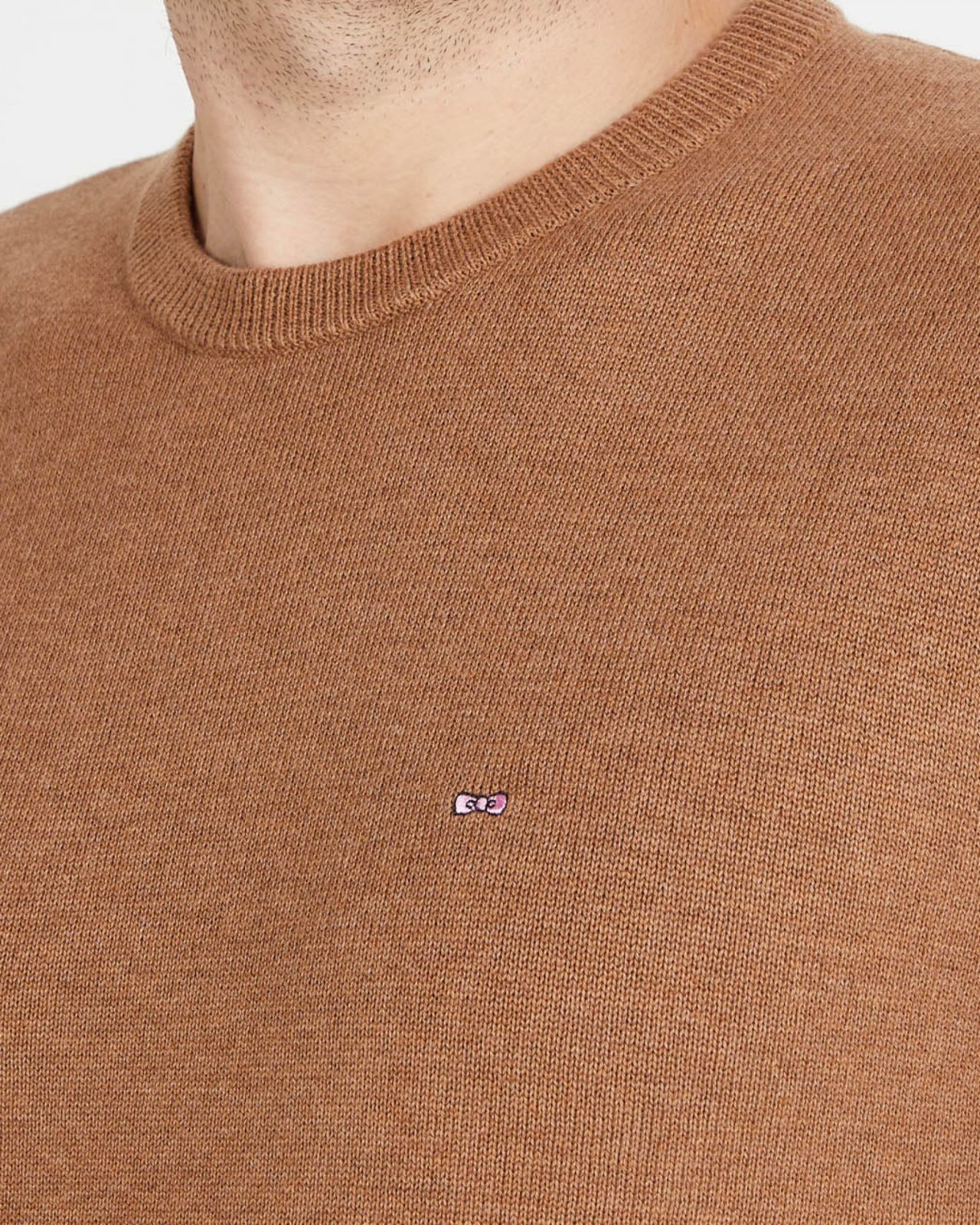 Pull col rond en laine et coton grande taille camel