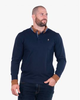 Polo manches longues jersey grande taille bleu marine