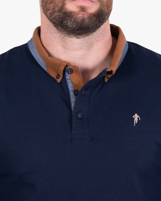 Polo manches longues jersey grande taille bleu marine