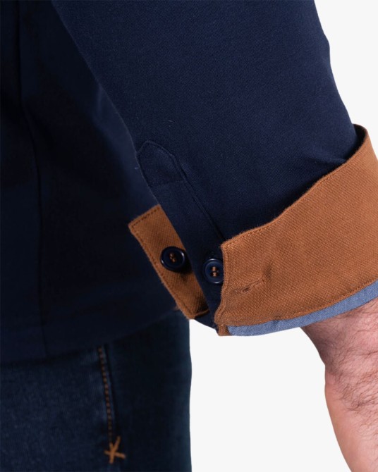 Polo manches longues jersey grande taille bleu marine