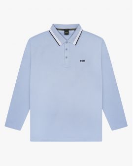 Polo manches longues piqué grande taille bleu ciel