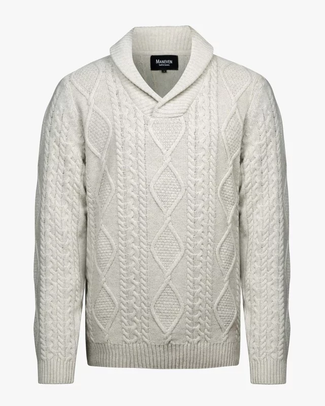 Pull col châle en laine grande taille beige