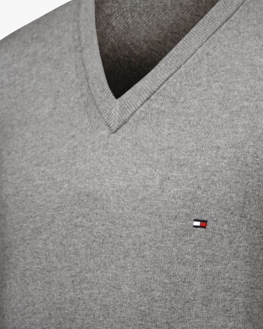 Pull col V en coton cachemire grande taille gris