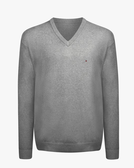 Pull col V en coton cachemire grande taille gris