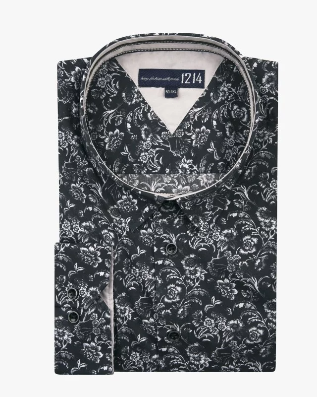 Chemise fleurie grande taille noir