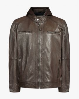 Blouson en cuir grande taille marron