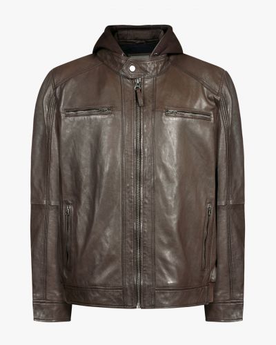 Blouson en cuir grande taille marron