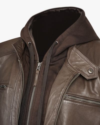 Blouson en cuir grande taille marron