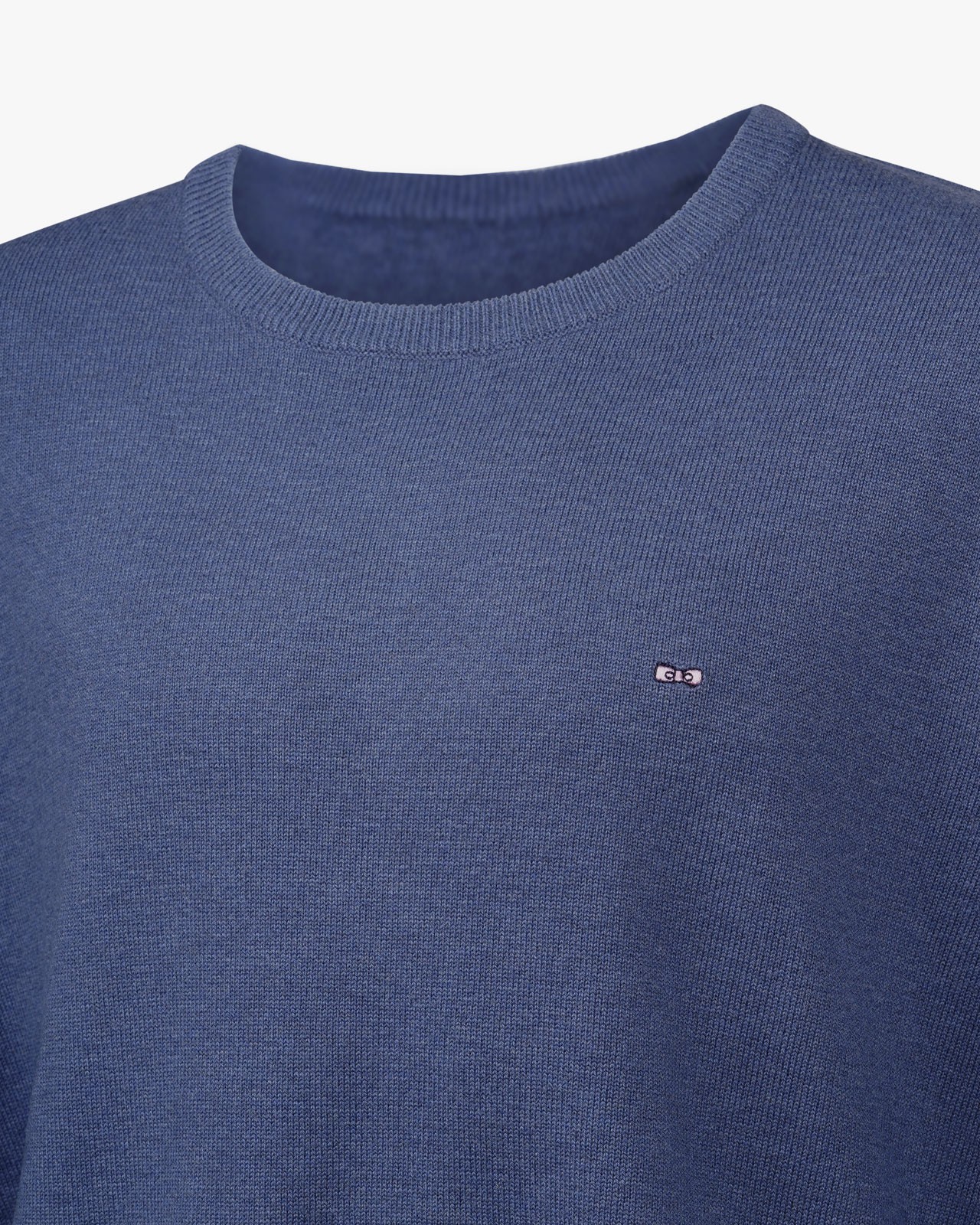 Pull col rond en laine et coton grande taille bleu