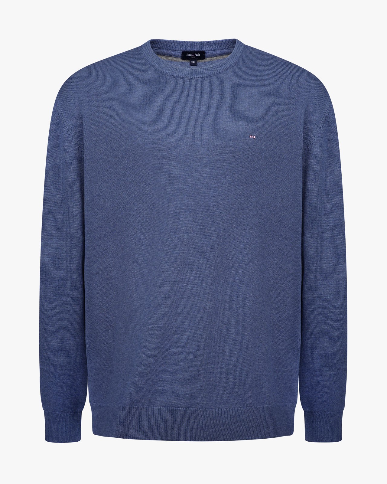 Pull col rond en laine et coton grande taille bleu