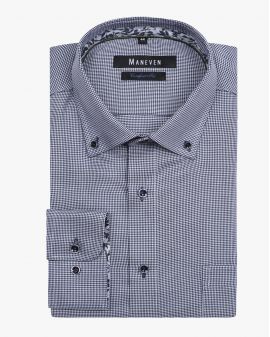 Chemise pied de poule non iron grande taille bleu marine