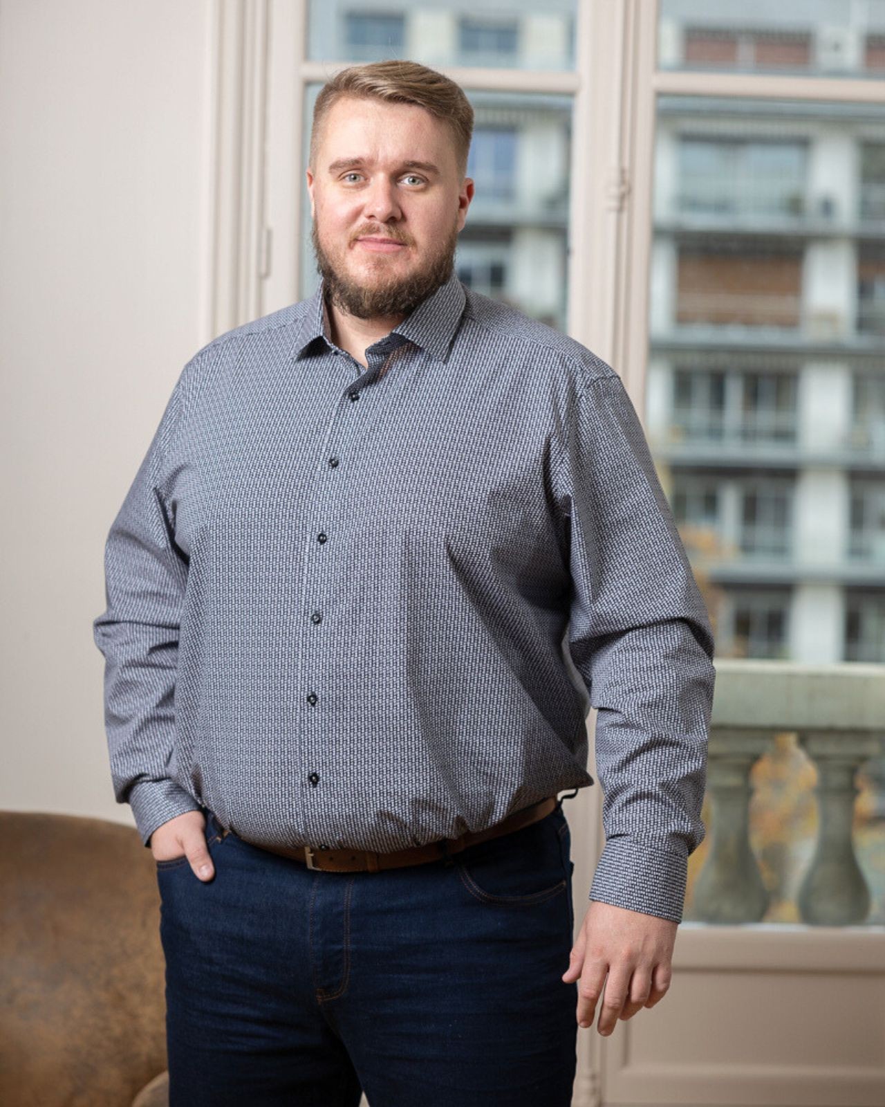 Chemise fantaisie easy care grande taille gris