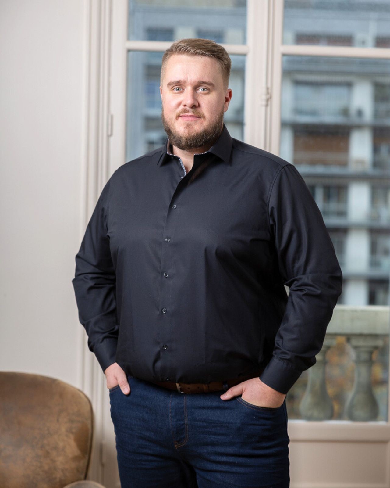 Chemise fantaisie non iron grande taille noir