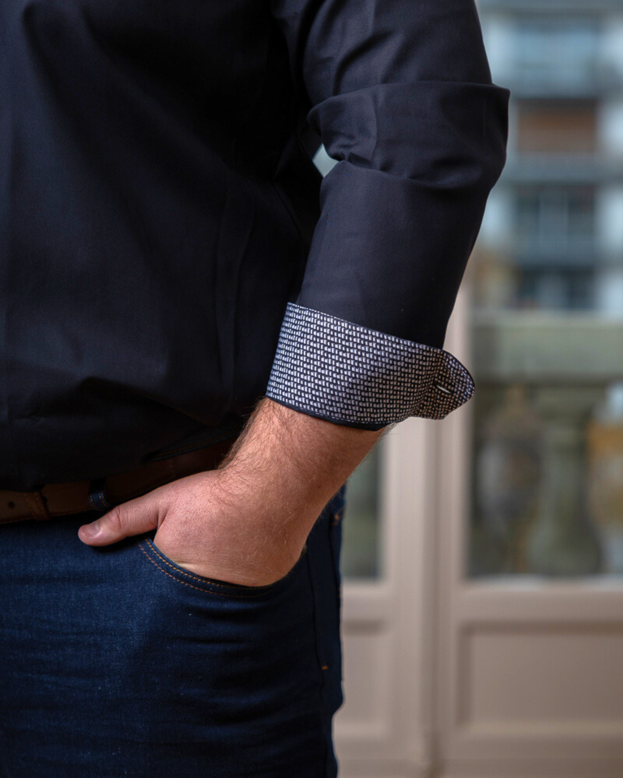 Chemise fantaisie non iron grande taille noir