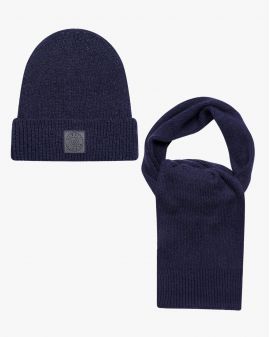 Coffret bonnet et écharpe grande taille bleu marine